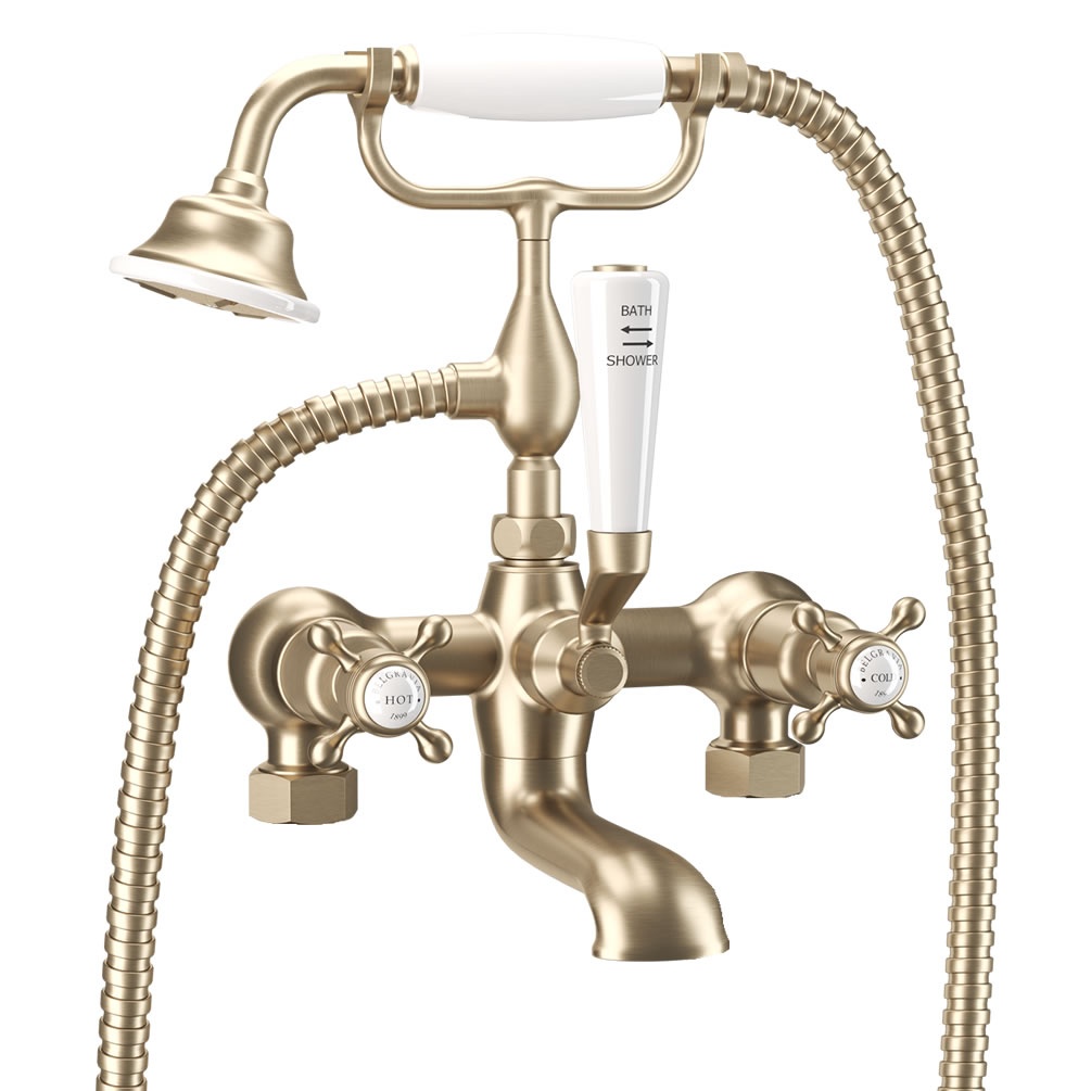 Cutout image of Crosswater Belgravia Brushed Brass Wall-Mounted Bath Shower Mixer